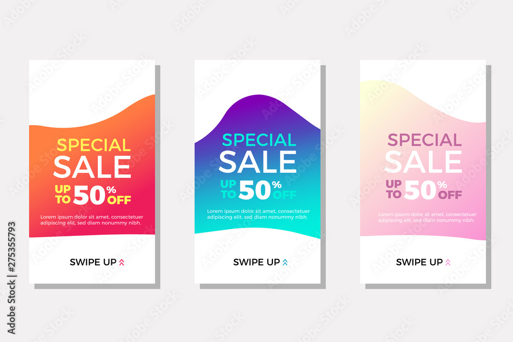 Set of sale banners with fluid geometric shapes perfect for instagram stories and other ads. Trendy modern vector template design with text for sales, discounts, promotions and other Set of sale banners with fluid geometric shapes perfect for instagram stories and other ads. Trendy modern vector template design with text for sales, discounts, promotions and other