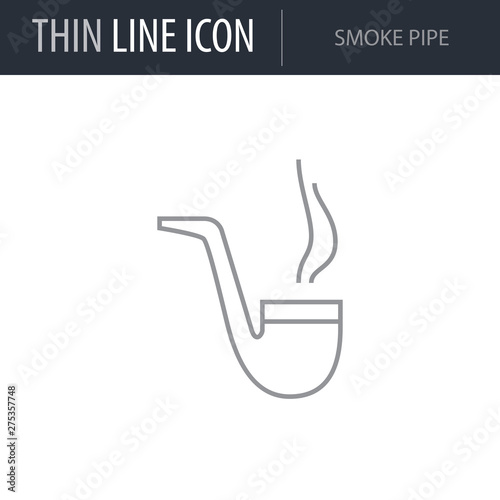 Symbol of Smoke Pipe. Thin line Icon of Hipster. Stroke Pictogram Graphic for Web Design. Quality Outline Vector Symbol Concept. Premium Mono Linear Beautiful Plain Laconic Logo