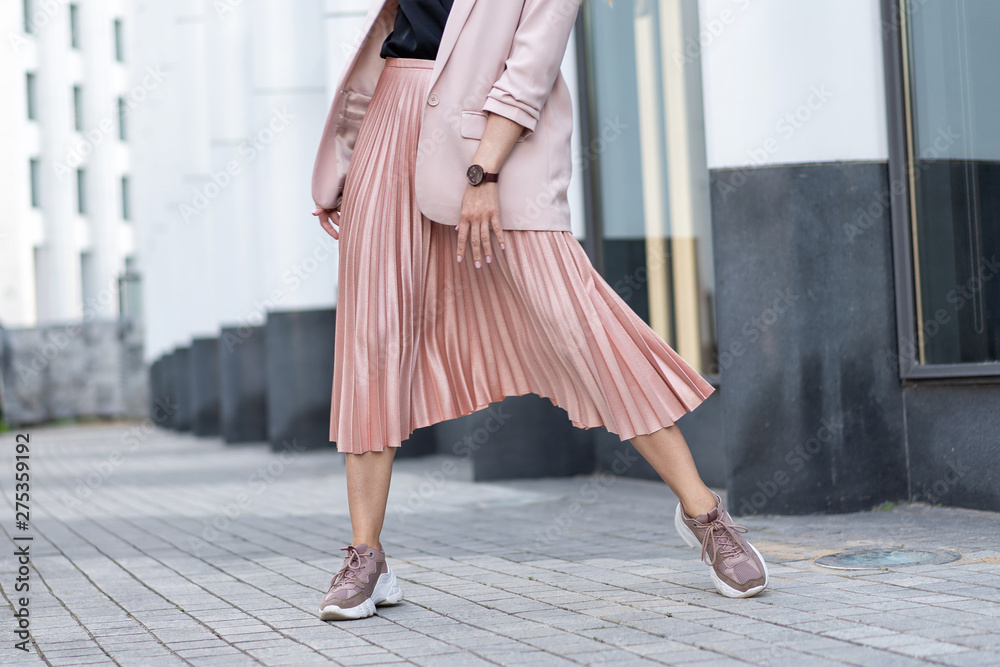 Peach colored A Line Pleated Skirt - obrazy, fototapety, plakaty 