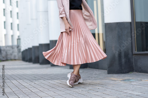 Peach colored A Line Pleated Skirt