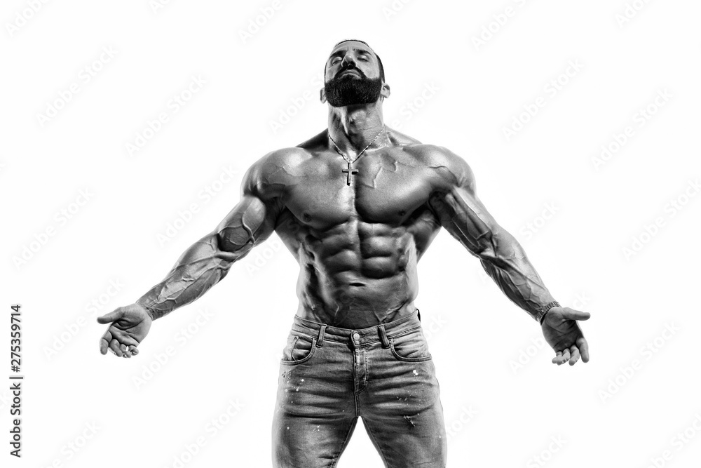 Strong Muscular Shirtless Men in Jeans Posing Strong Muscular Shirtless Men in Jeans Posing