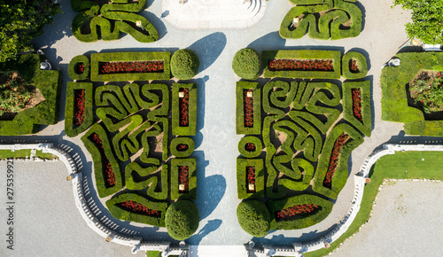 Drone aerial view of an Italian public garden
