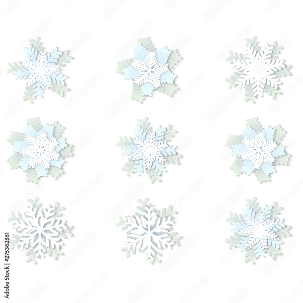 Christmas paper snowflakes with shadow