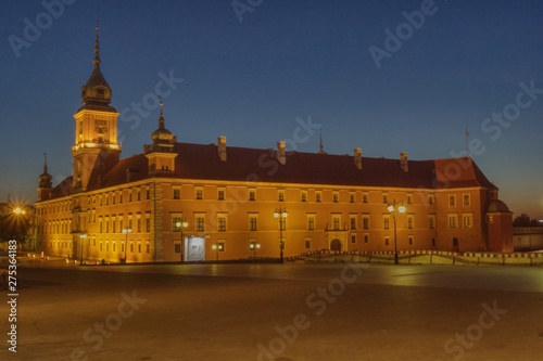 Royal Castle in Warsaw at night. Medieval castle destroyed during the Second World War and reconstructed after the war on the basis of preserved materials. Symbol of state sovereignty photo