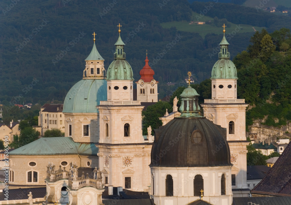 Europe, Austria, Saltzburg, church spires towers
