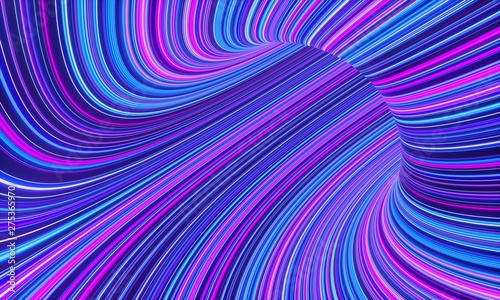 Colorful speed tunnel. Neon lines background.