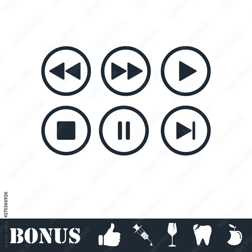 Video Audio Player buttons icon flat Video Audio Player buttons icon flat