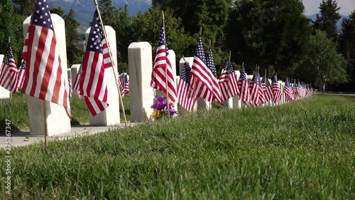 Low Angle of Profile of Military Headstones at Cemetery