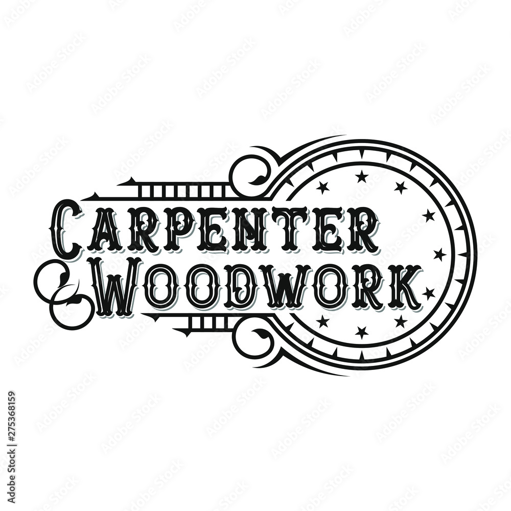Carpenter industry logo vintage badge design, simple minimalist, plane wood work tool element.