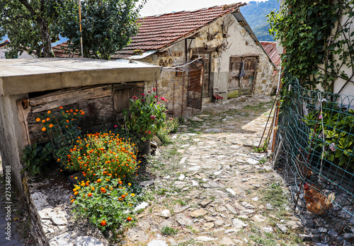An old village called Fascia in Liguria, Italy  remote mountainside town with cobblestone streets.  © julie