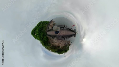 Ansan, South Korea - 20 June 2019 Gubongdo Sunset Observatory in Ansan Daebudo Island edited by Gopro Fusion 360 Little Planet view. photo