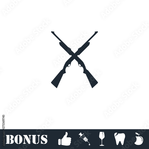 Crossed shotguns, hunting rifles icon flat