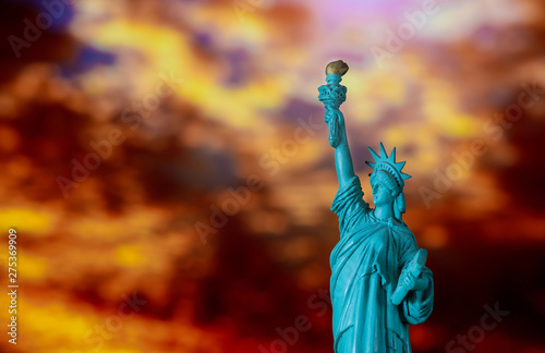 Amazing sunrise of Statue of Liberty over in new york