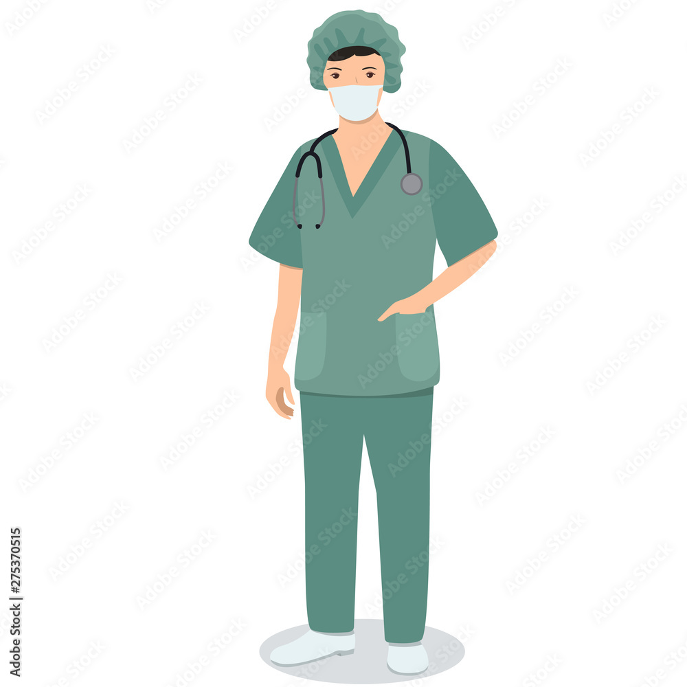 Nurse in a medical mask with a stethoscope. Vector image isolated on white background. Nurse in a medical mask with a stethoscope. Vector image isolated on white background.