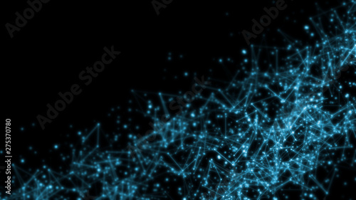 3D Rendering of inside neural network with flare light. Dots and lines geometry connected. Concept for big data, deep machine learning, technology, crypto currency, artificial intelligence trading