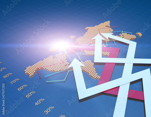 Global financial advancement, stock market statistics, success arrow and pie chart photo