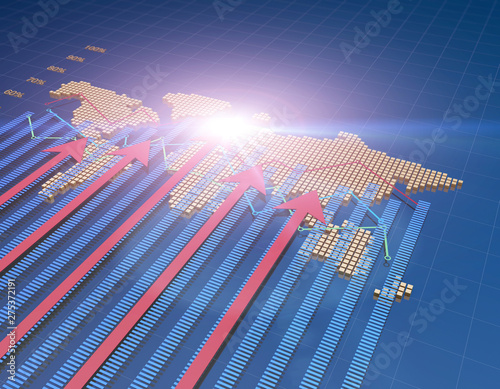 Global financial advancement, stock market statistics, success arrow and pie chart photo