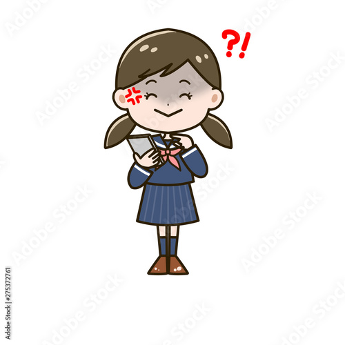 スマートフォンを見て怒っている女の子 ポーズ イラスト Stock Illustration Adobe Stock