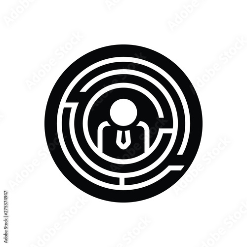 Black solid icon for businessman with doubts