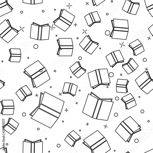 Black line Open book icon isolated seamless pattern on white background. Vector Illustration