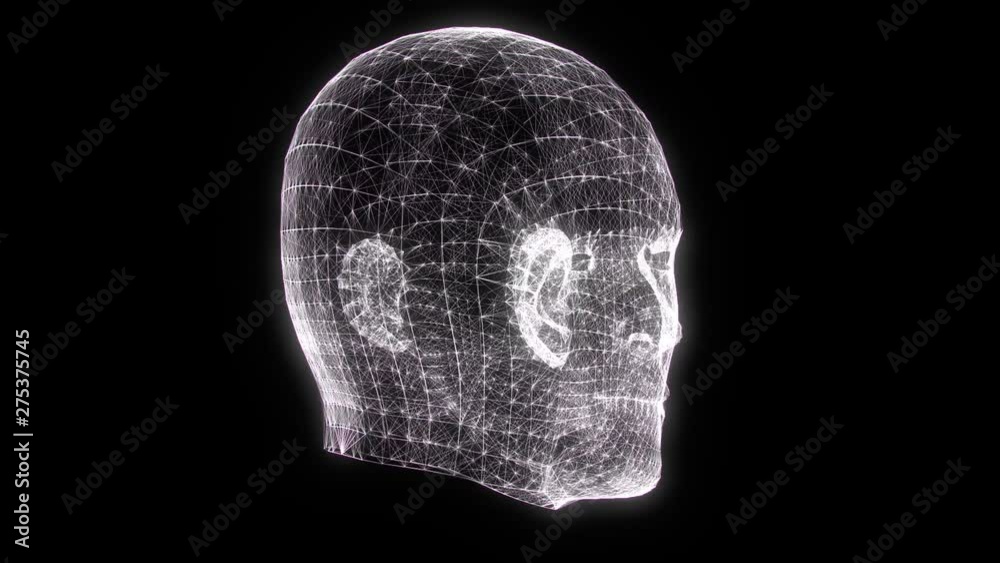 White Wireframe Man Head Animation Loop Graphic Element
