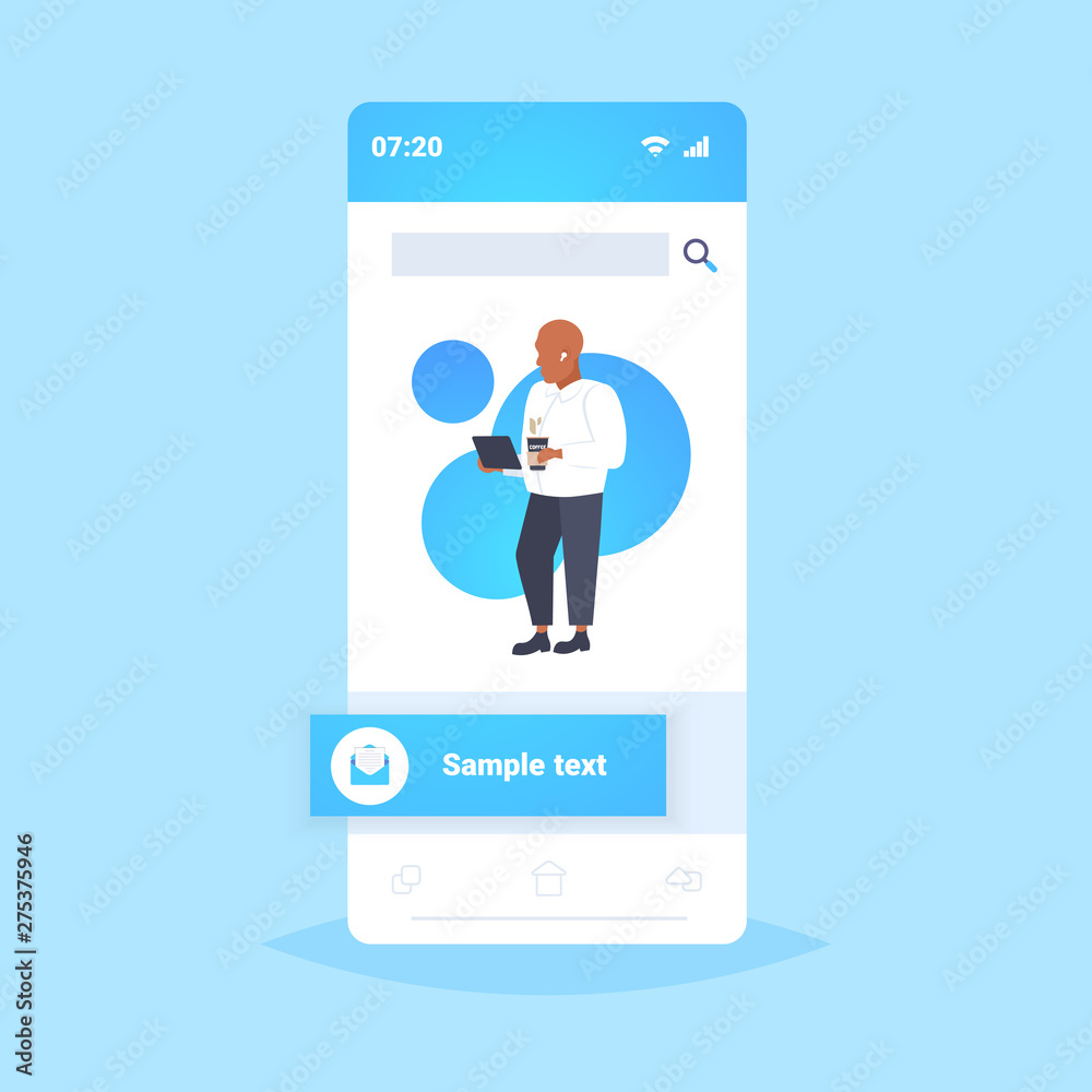 businessman using tablet pc during coffee break business man listen music with headphones relax concept smartphone screen mobile application flat full length businessman using tablet pc during coffee break business man listen music with headphones relax concept smartphone screen mobile application flat full length
