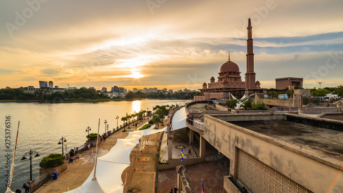 Photography view of putra mosque, putrajaya, malaysia during sunset