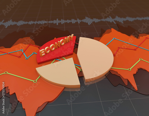 Financial stock market chart, economic curve and pie chart photo