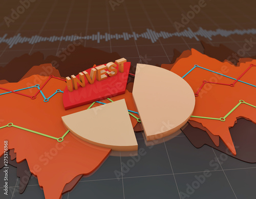 Financial stock market chart, economic curve and pie chart photo