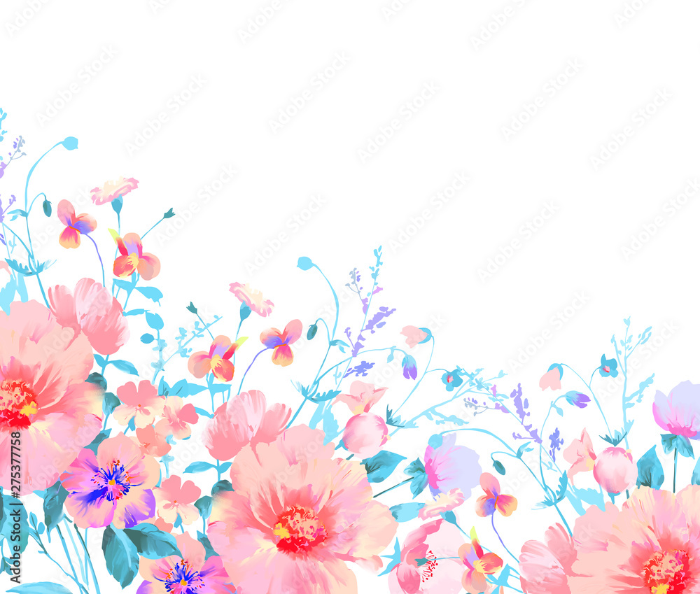 Elegant watercolor beautiful peony flower and rose flower illustration