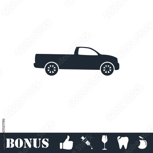 Pickup truck icon flat