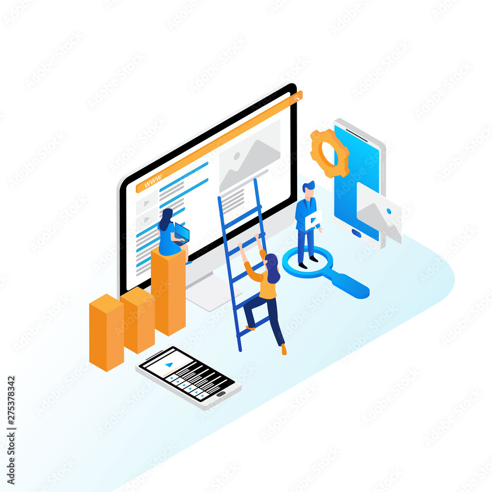SEO Optimization concept. Usable as web banner, infographics, Landing Page, etc. Flat isometric vector illustration SEO Optimization concept. Usable as web banner, infographics, Landing Page, etc. Flat isometric vector illustration