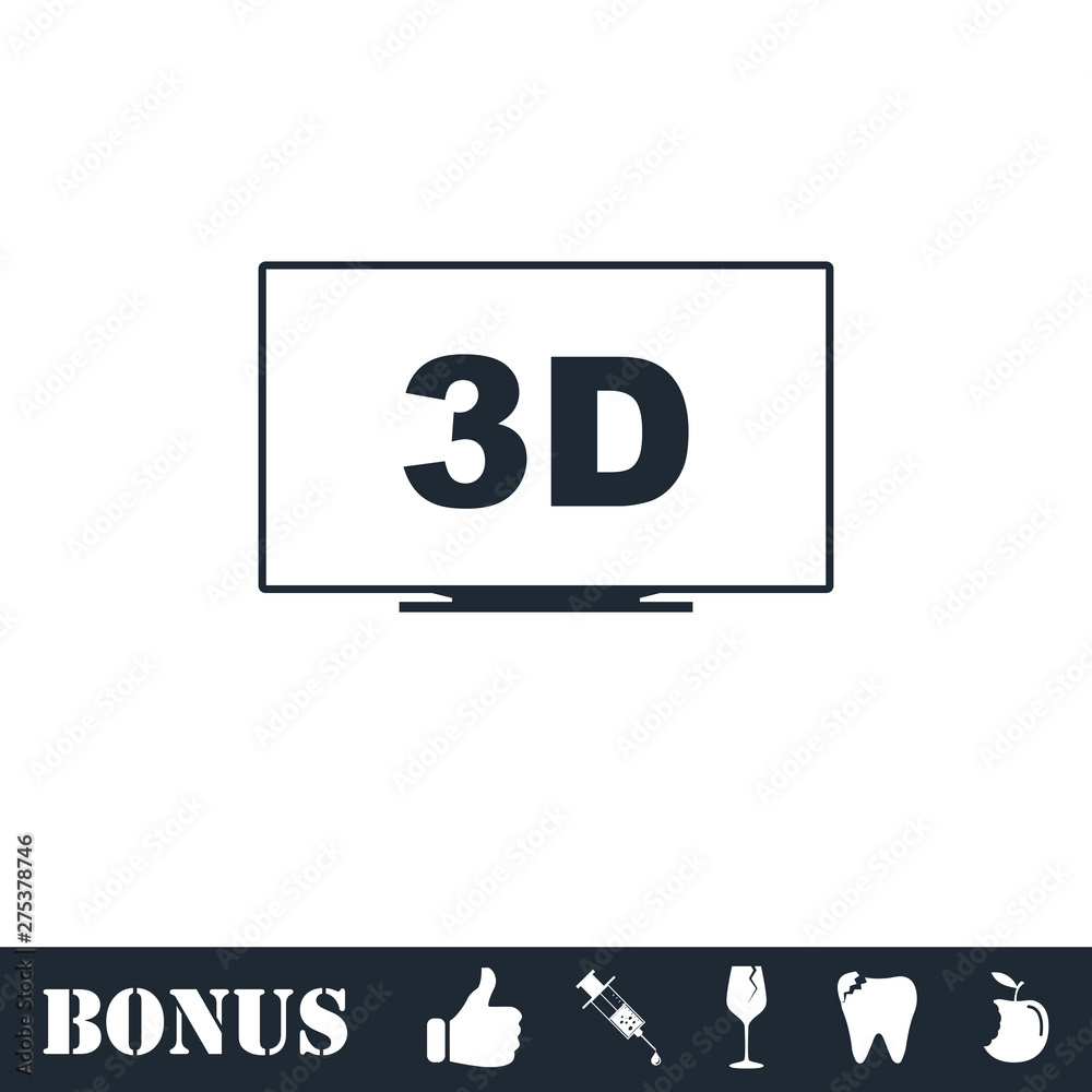 3D Television icon flat 3D Television icon flat