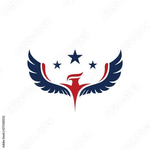 American eagle with three stars on top in red and blue color tone