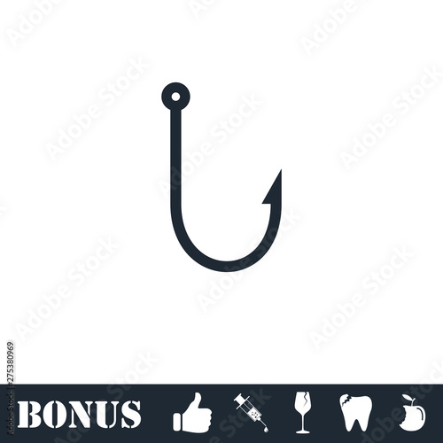 Fishing hook icon flat