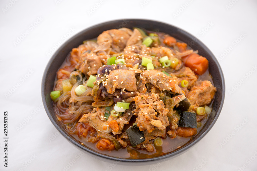 Korean Food Braised Spicy Chicken with glass noodle Korean Food Braised Spicy Chicken with glass noodle
