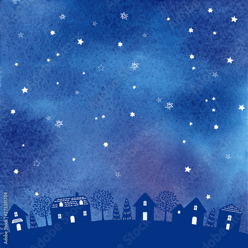 夜空　水彩　背景イラスト