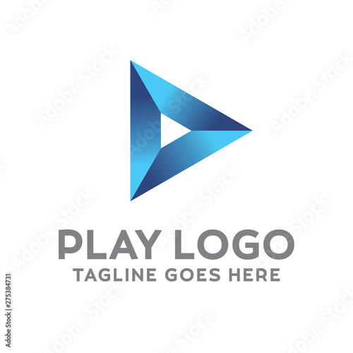 Play Logo For Technology Design With Colorful Style Concept. Digital Logo Company with Media Player Concept. Triangle and Gradient Symbols. Movie Icon for Business, website, Studio, Media, Internet.