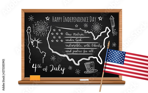 Fourth of July. Chalk inscription on blackboard