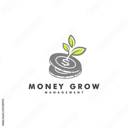 coin leaf sprout money grow investment logo icon illustration - Vector