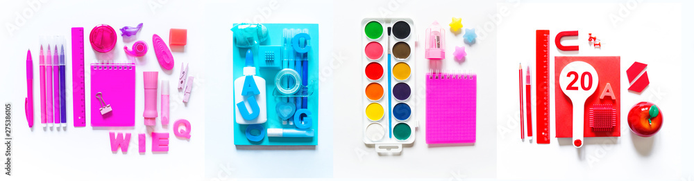 Stationery flat lay. Back to school. Banner Copy space collage Stationery flat lay. Back to school. Banner Copy space collage