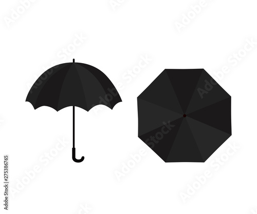 Black rain umbrella isolated on white background