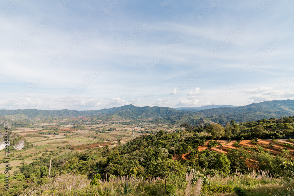 Scenic mountain landscape on the hill in Phu Lung ka in Phayao province, Thailand