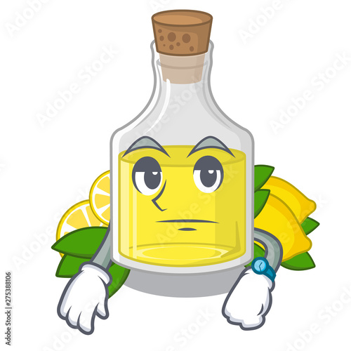 Waiting lemon oil poured in cartoon glass