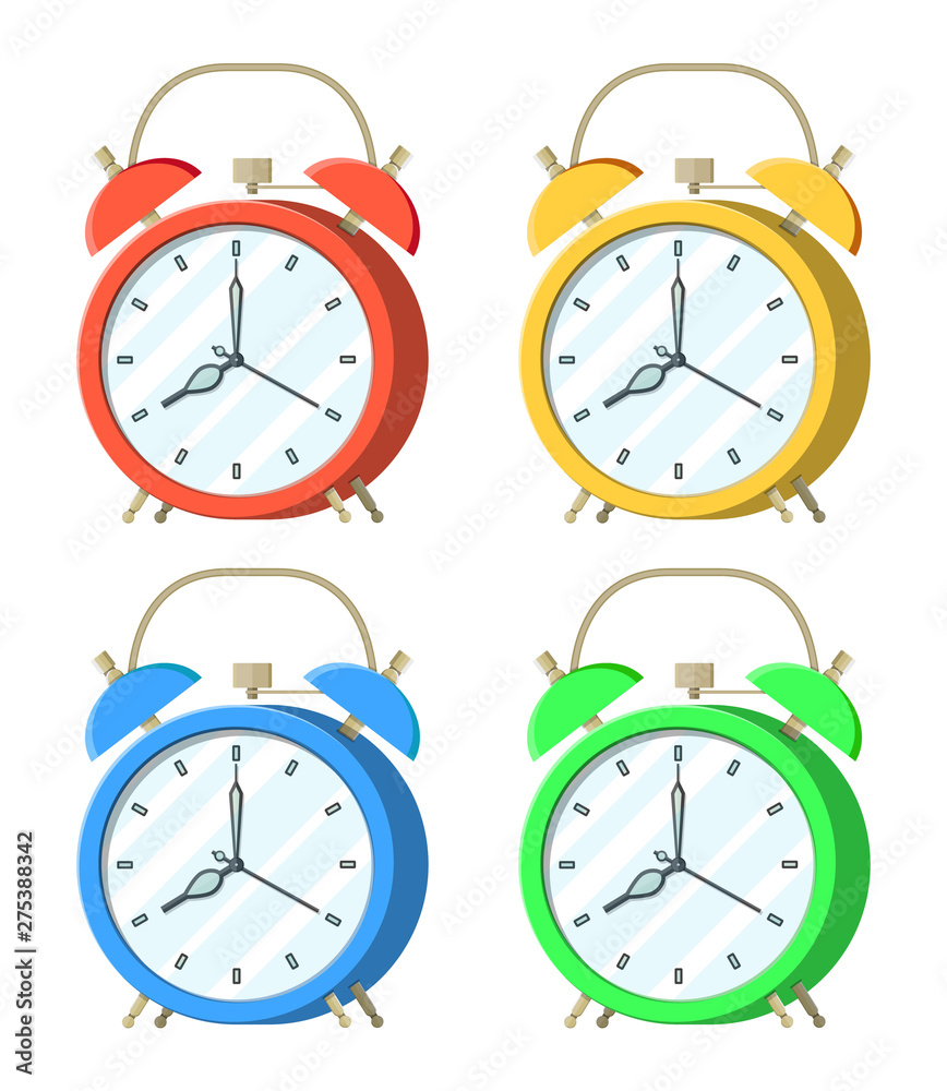 Set of alarm clock. Control strategy and tasks, business projects planning time management, deadline. Time management. Vector illustration flat style Set of alarm clock. Control strategy and tasks, business projects planning time management, deadline. Time management. Vector illustration flat style