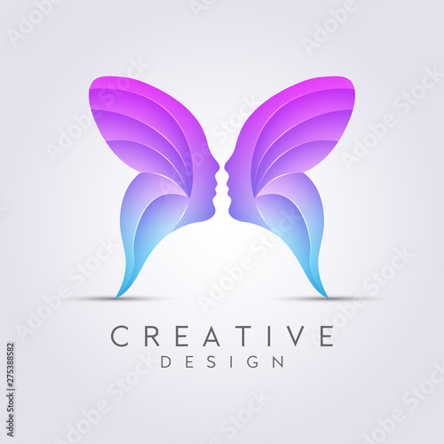 Combined Face with Butterfly Vector Illustration Design Clipart Symbol Logo Template