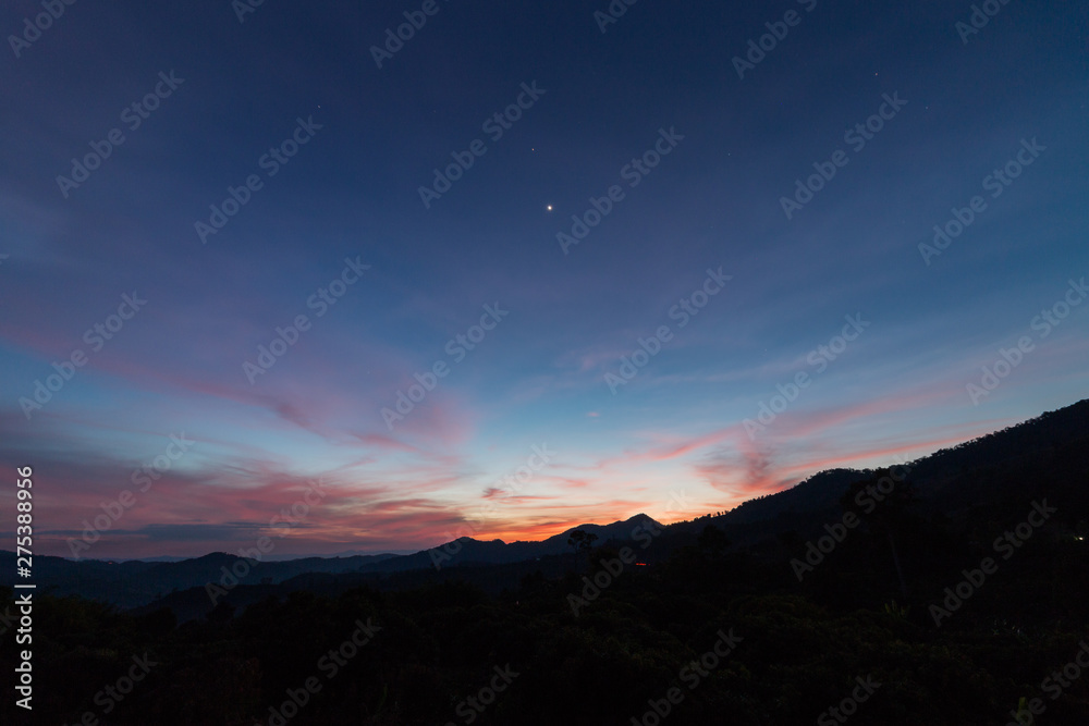 Colorful sky just before sunrise at Phu Lung ka,Thailand