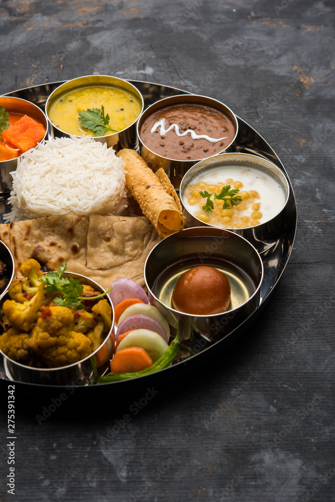 Indian Hindu Veg Thali / food platter, selective focus Indian Hindu Veg Thali / food platter, selective focus