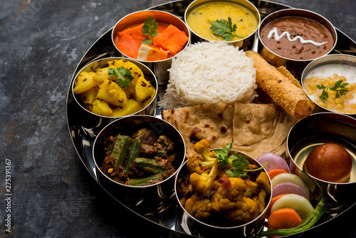 Indian Hindu Veg Thali / food platter, selective focus