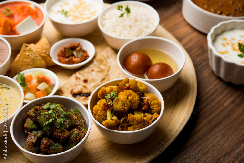 Indian Hindu Veg Thali / food platter, selective focus Indian Hindu Veg Thali / food platter, selective focus